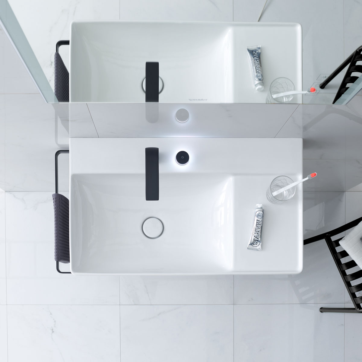 Square countertop washbasin with additional storage space