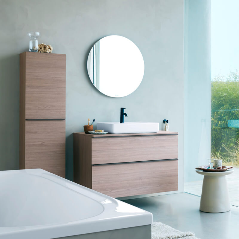 Bright bathroom with Soleil bathtub and sink
