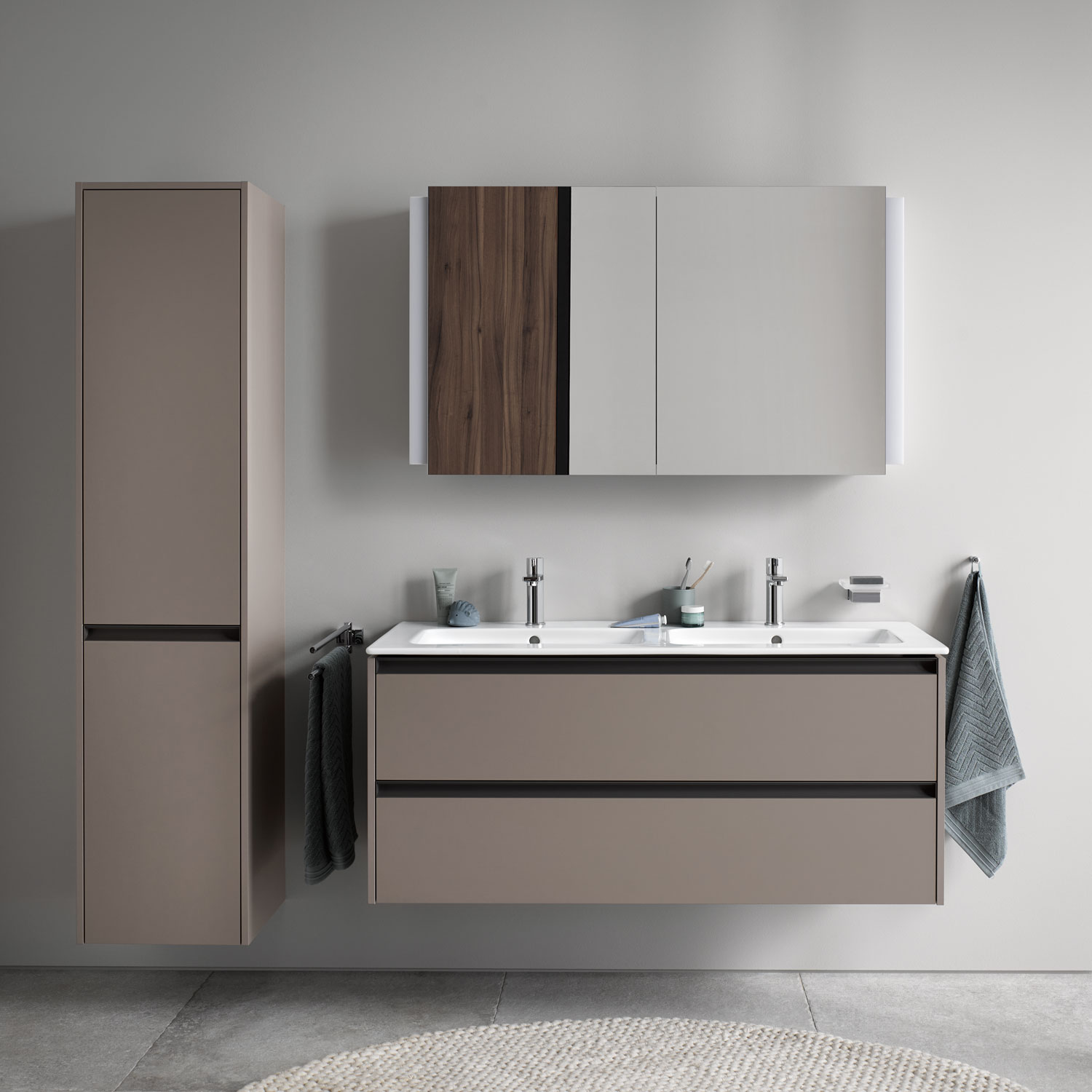 Ketho.2 double washbasin with mirror and half height cabinet
