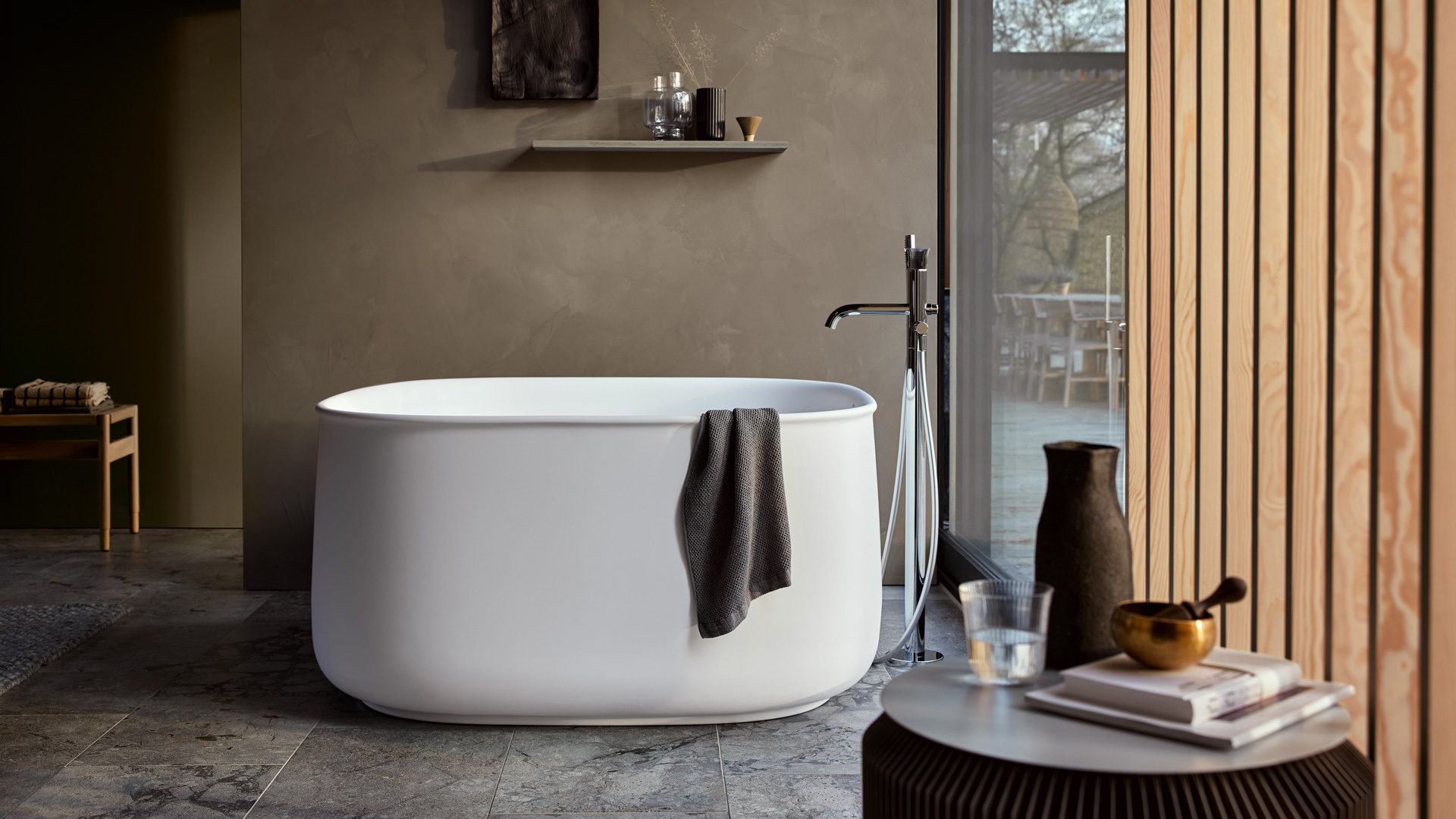 Zencha freestanding mineral casting bathtub 
