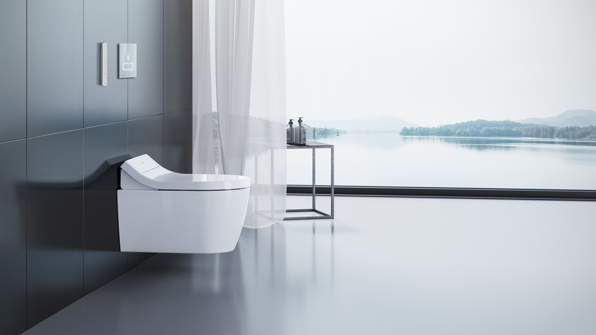 SensoWash® Classic shower toilet with landscape in the background
