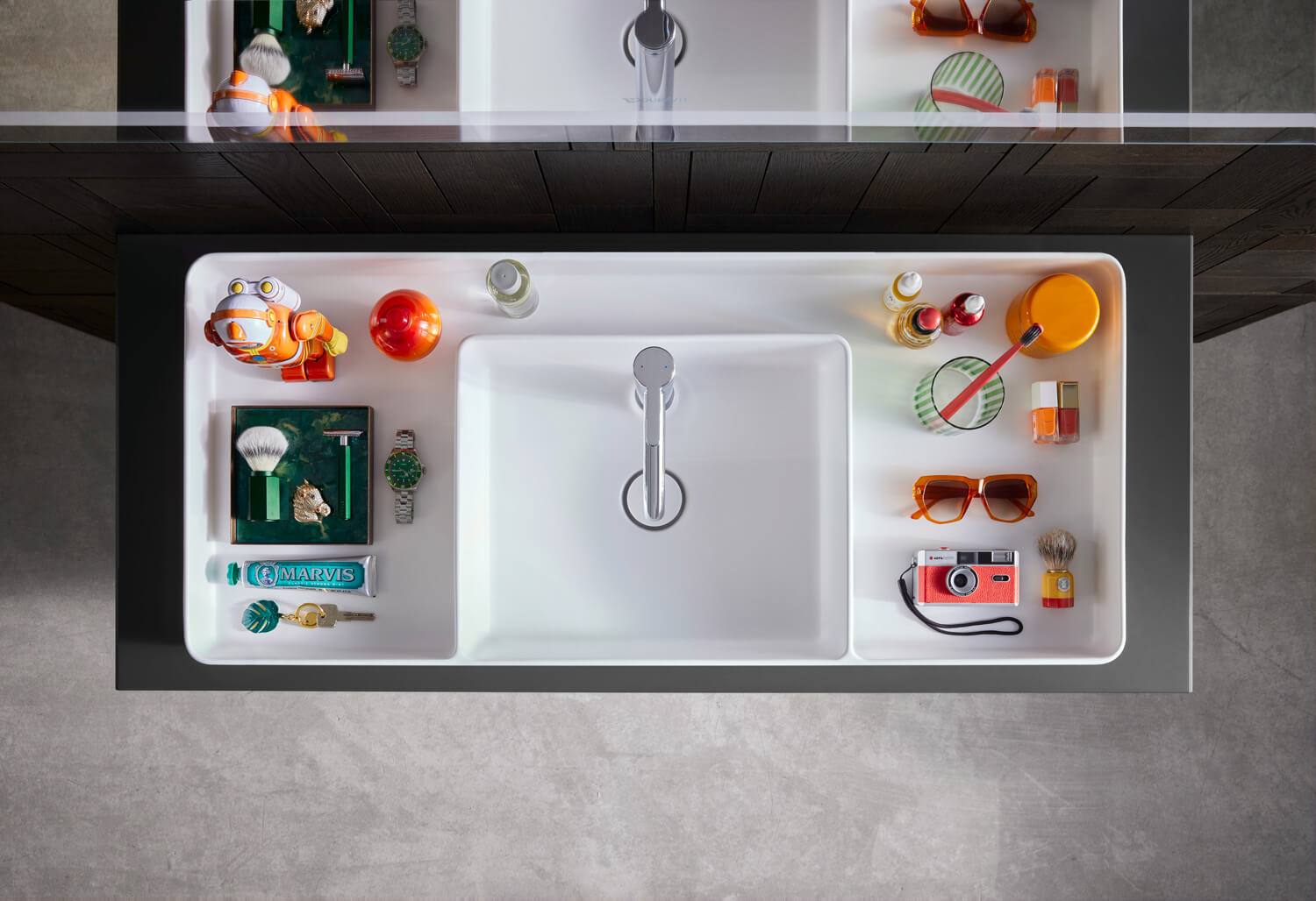 Bento Starck Box countertop sink with chrome faucet
