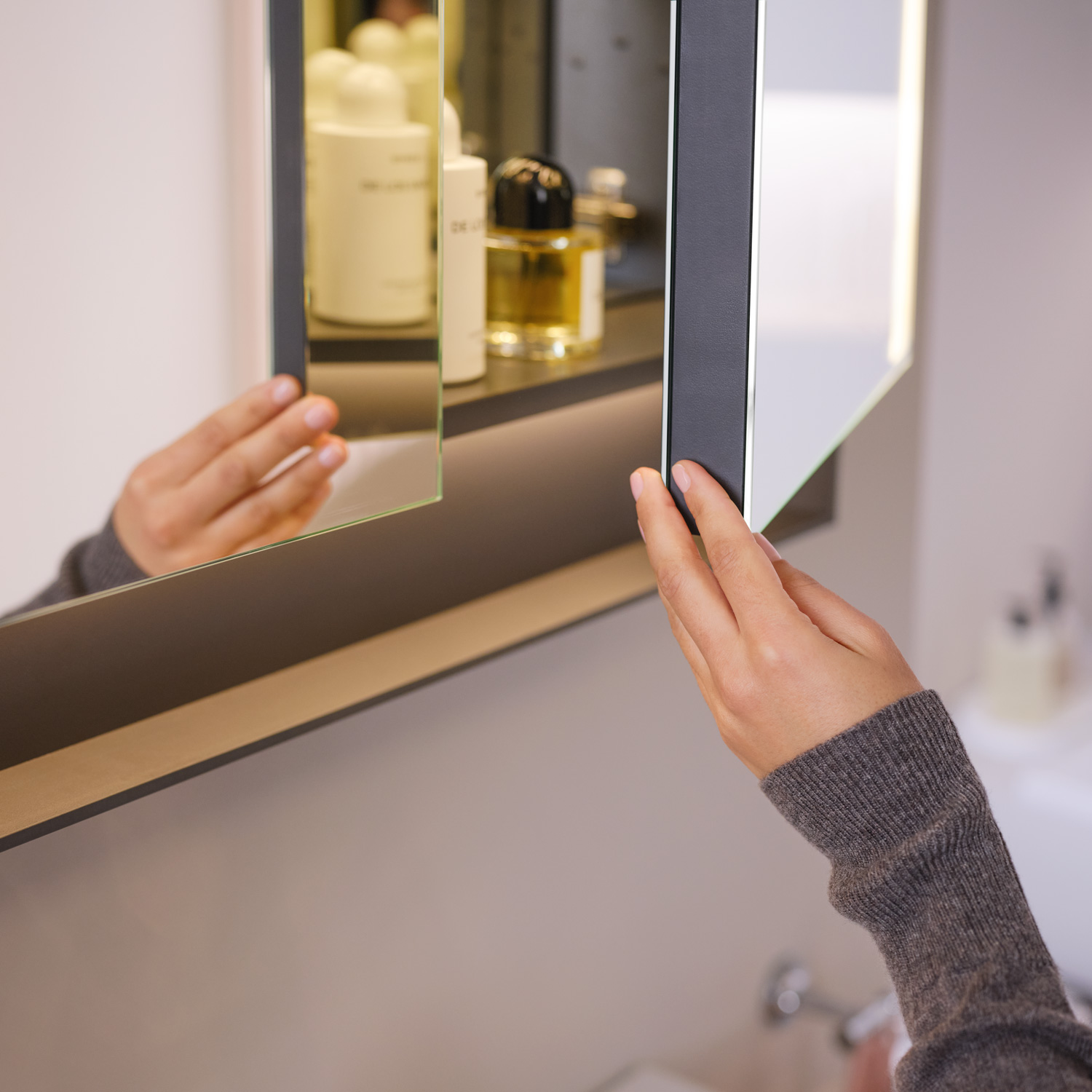 Mirrored cabinets with lots of practical storage space
