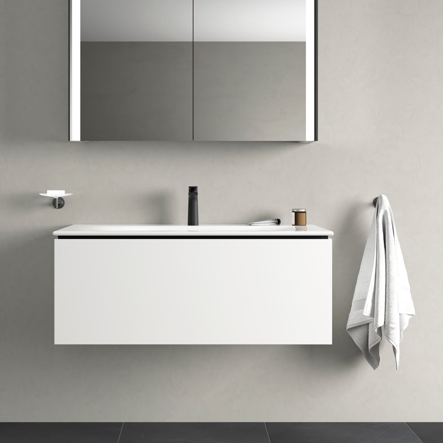L-Cube washbasin with mirror cabinet