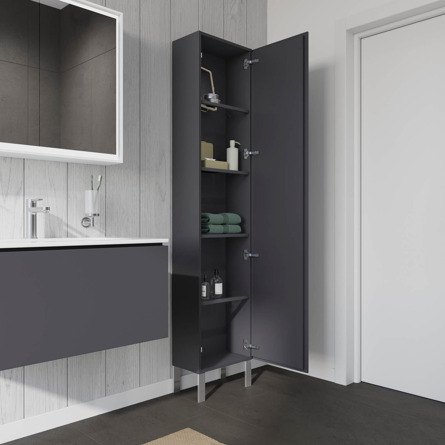 L-Cube tall unit in graphite matt
