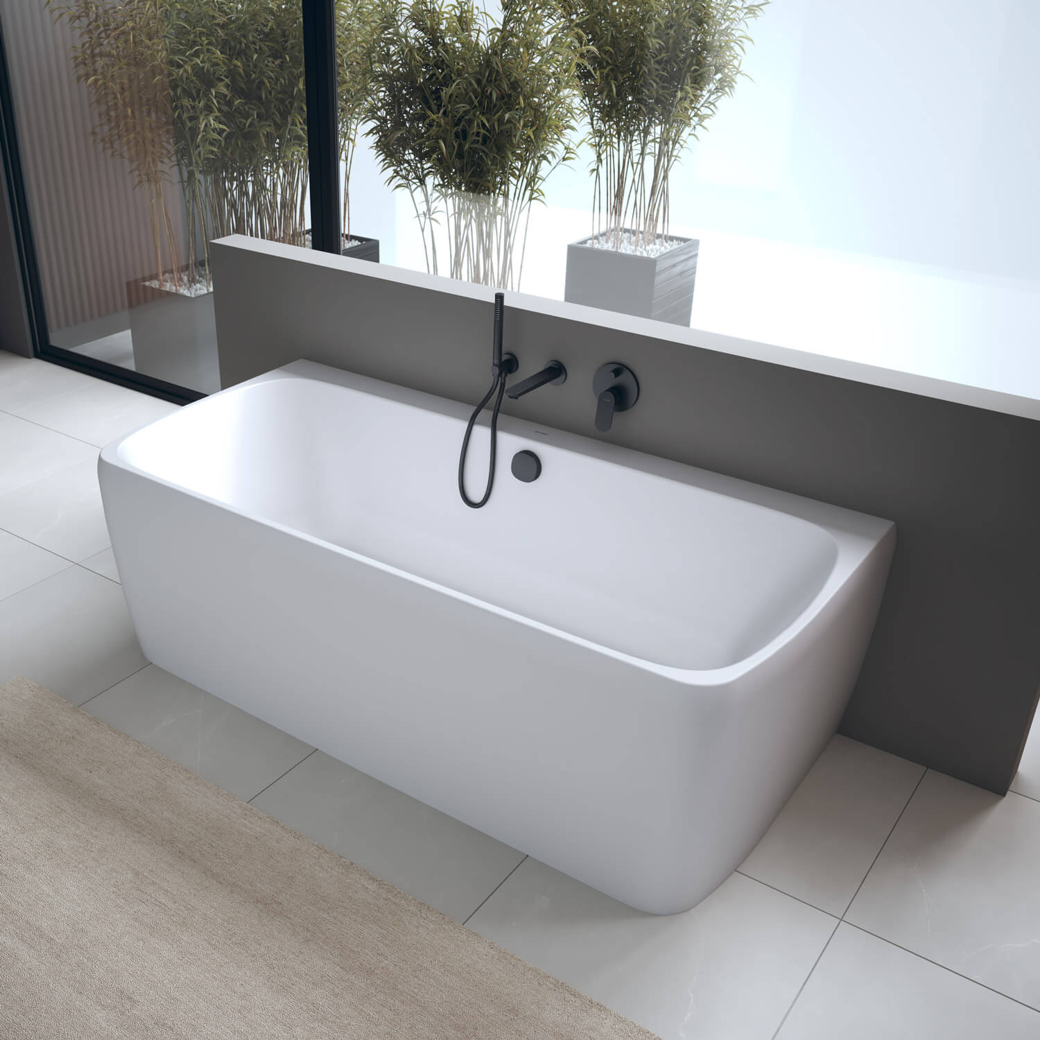 Qatego bathtub with Wave faucet in black matt
