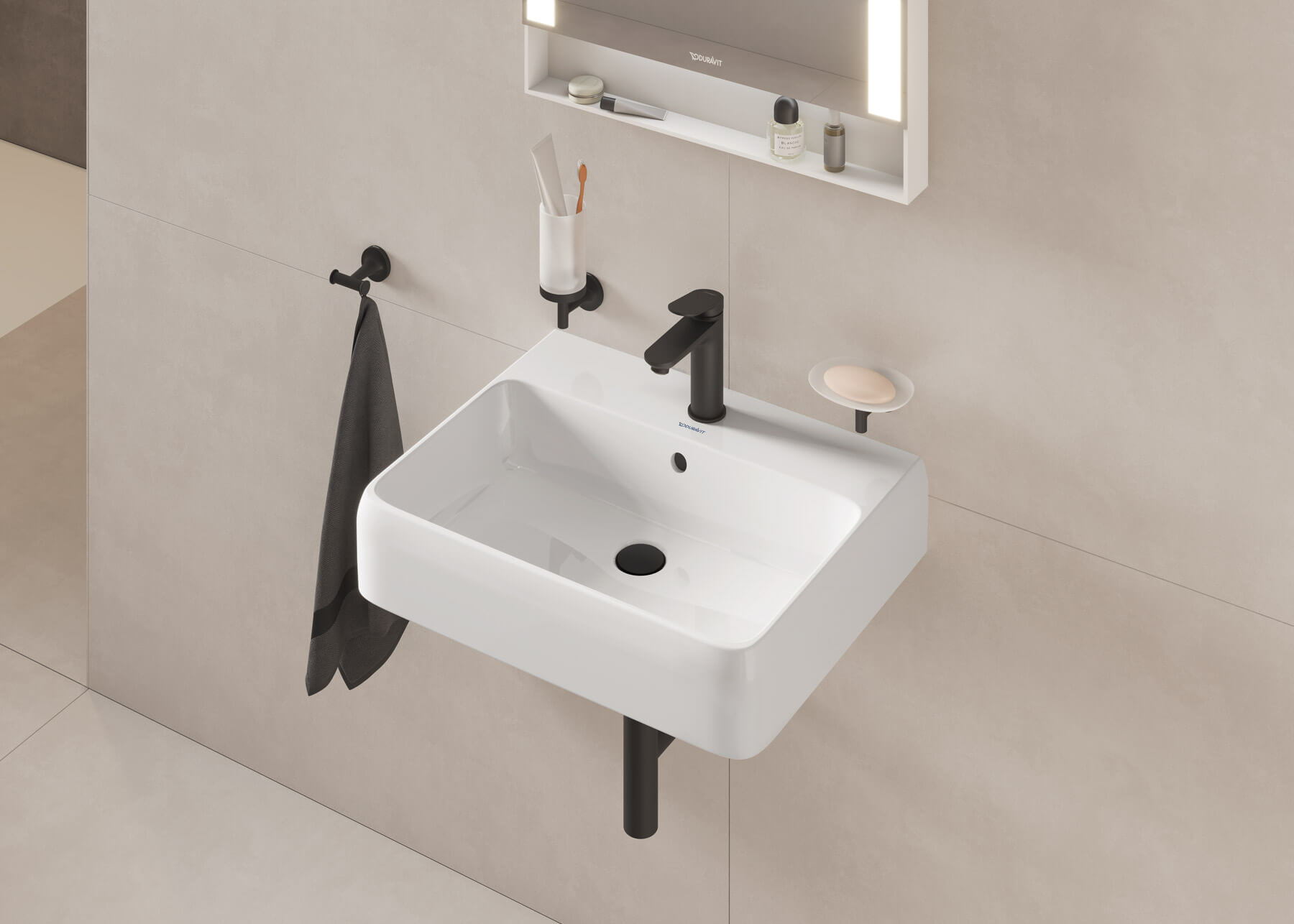 Qatego Washbasin with Wave sink faucet in black matte
