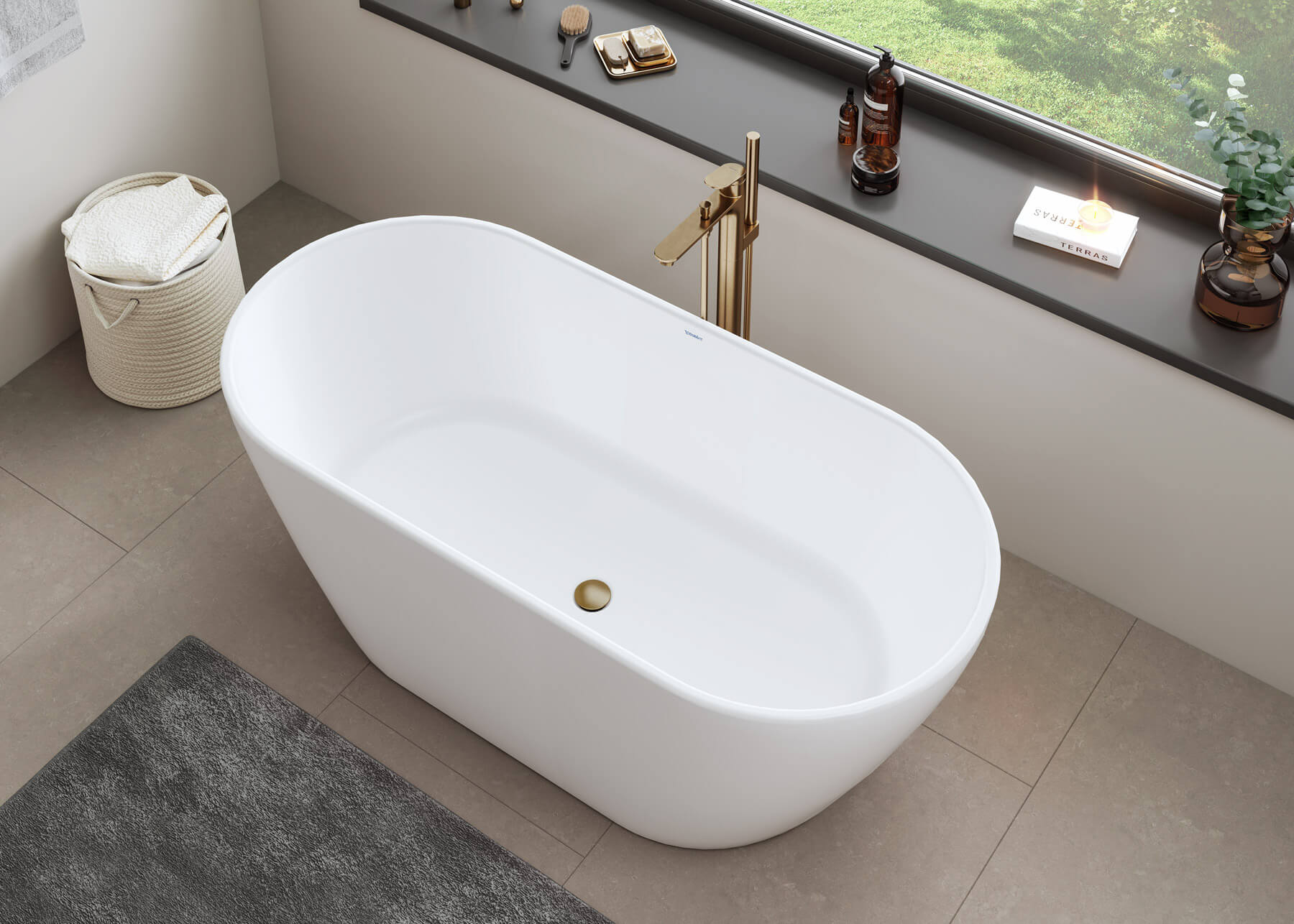 Qatego bathtub with Wave bathtub faucet in gold
