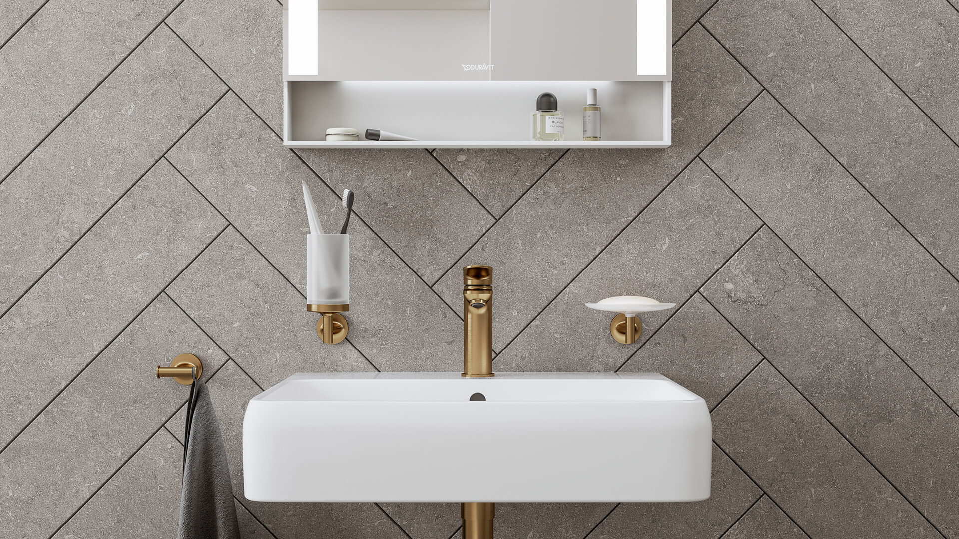 Duravit sink area in polished gold 
