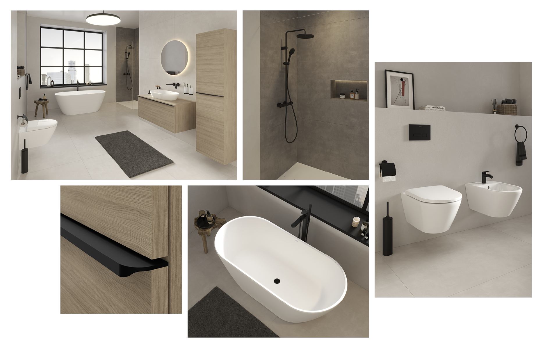 Duravit bathroom furniture with faucet and accessories in black matt
