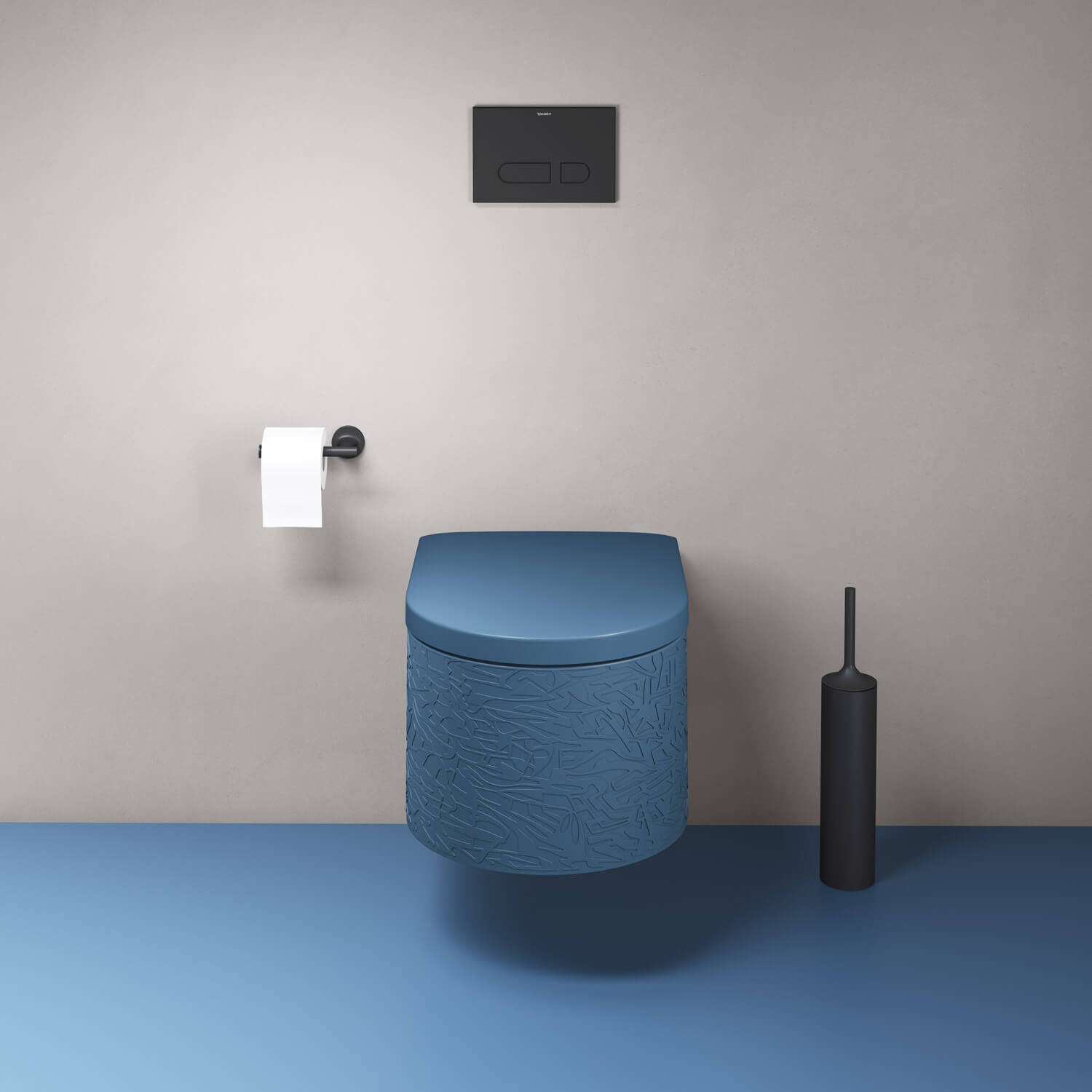 Millio WC Parlour Blue Matt and patterned from the front
