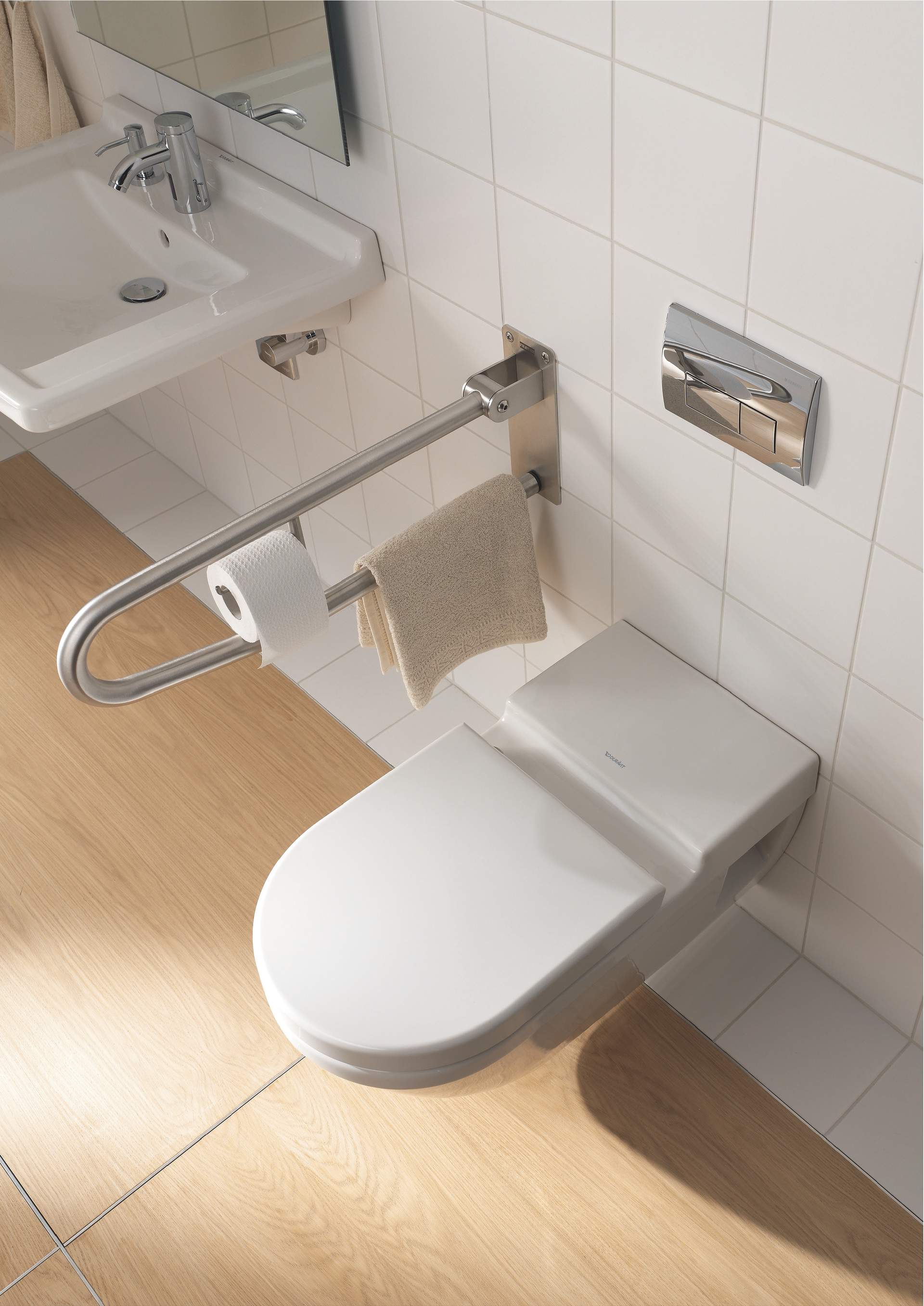 Barrier-free bathroom with height toilet
