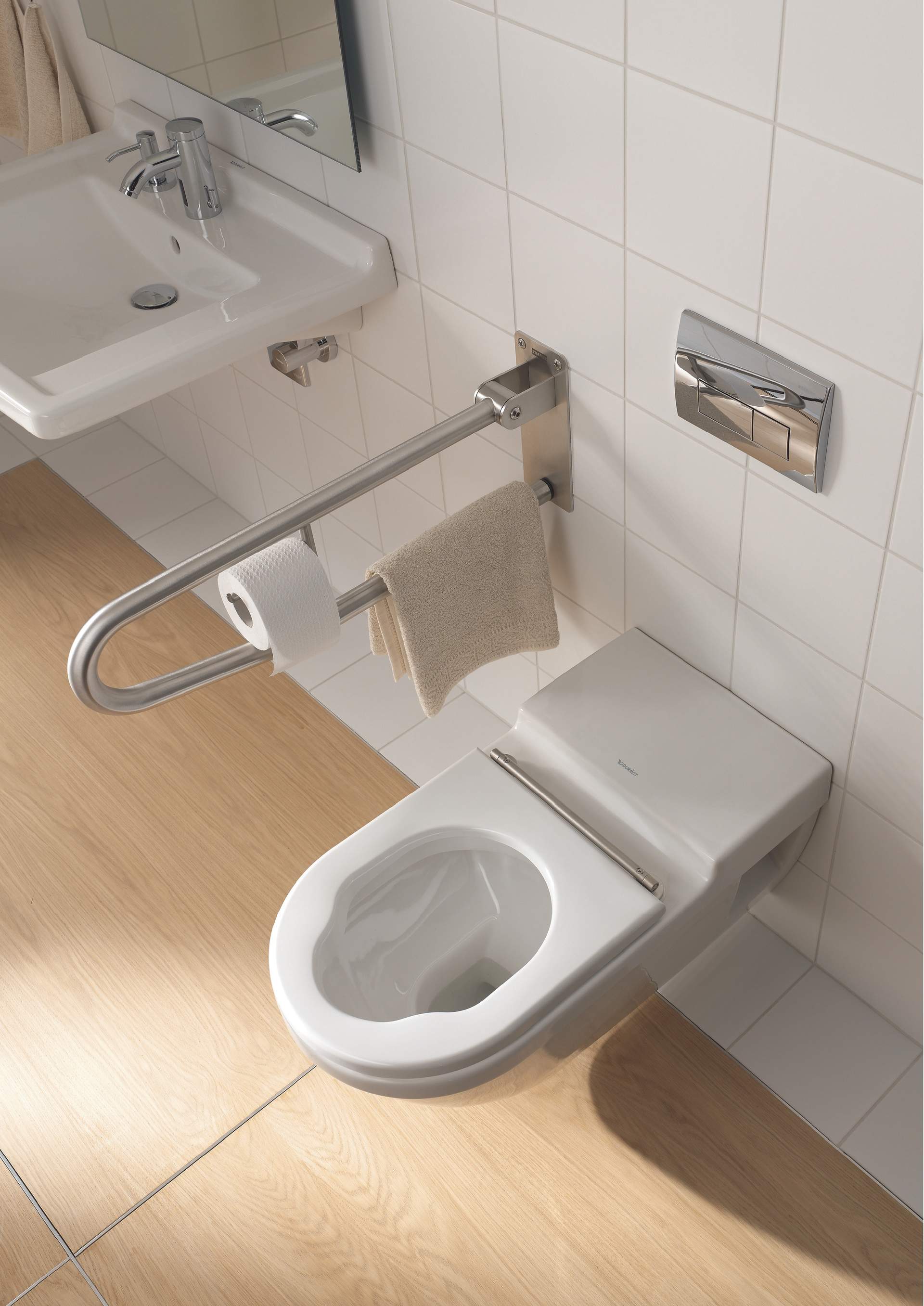 Barrier-free bathroom with height toilet
